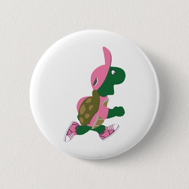 Cute Turtle Runner in PInk 2 Inch Round Button (Front)