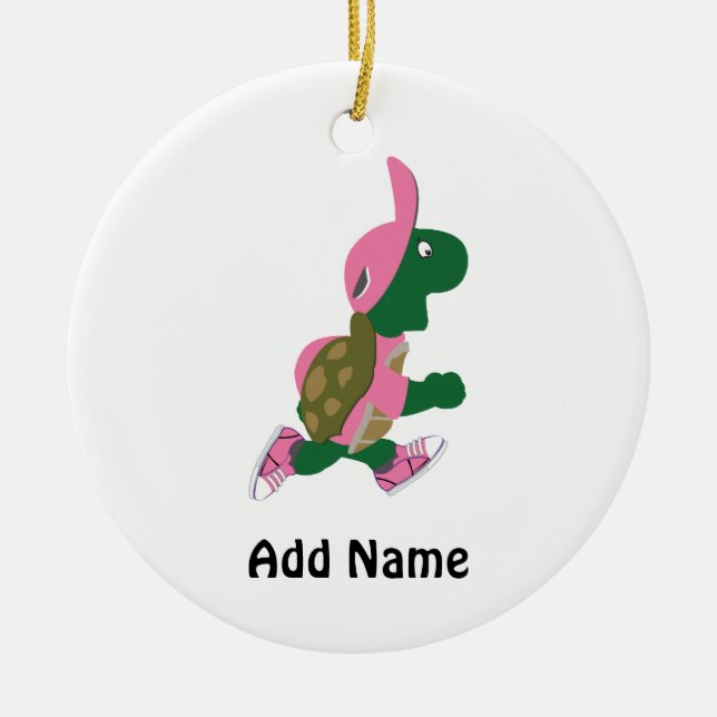 Cute Turtle Runner in PInk Ceramic Ornament (Front)