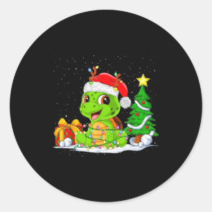 Cute Turtle Santa Christmas Tree Lights Xmas Pajam Classic Round Sticker
