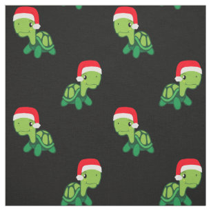 Cute Turtle Sea Animal Merry Christmas Santa Claus Fabric