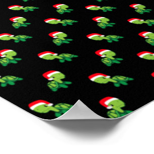 Cute Turtle Sea Animal Merry Christmas Santa Claus Poster