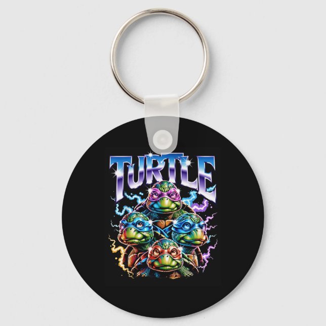 Cute Turtle Squad Electric Lightning Halloween Keychain (Front)
