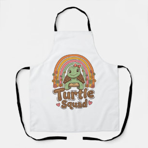 Cute Turtle Squad Rainbow Floral Vector Design_1 Apron