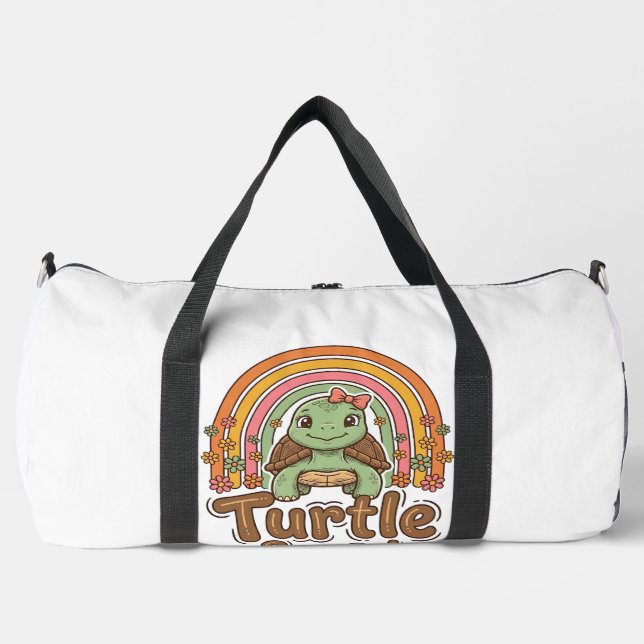 Cute Turtle Squad Rainbow Floral Vector Design_1 Duffle Bag (Front)