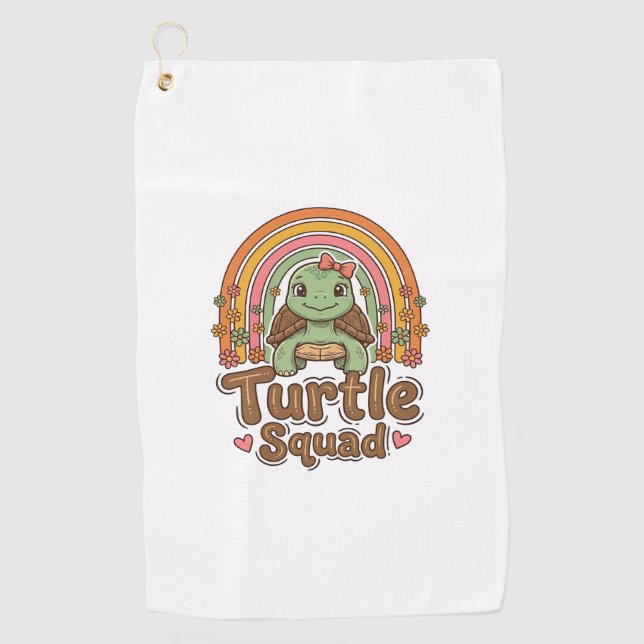 Cute Turtle Squad Rainbow Floral Vector Design_1 Golf Towel (Front)