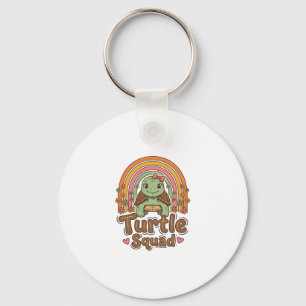 Cute Turtle Squad Rainbow Floral Vector Design_1 Keychain