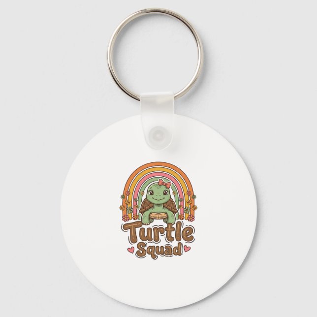 Cute Turtle Squad Rainbow Floral Vector Design_1 Keychain (Front)