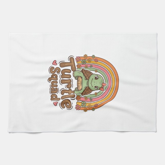 Cute Turtle Squad Rainbow Floral Vector Design_1 Kitchen Towel (Horizontal)