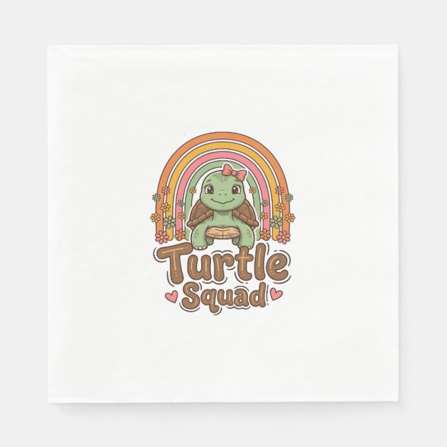 Cute Turtle Squad Rainbow Floral Vector Design_1 Napkin (Front)