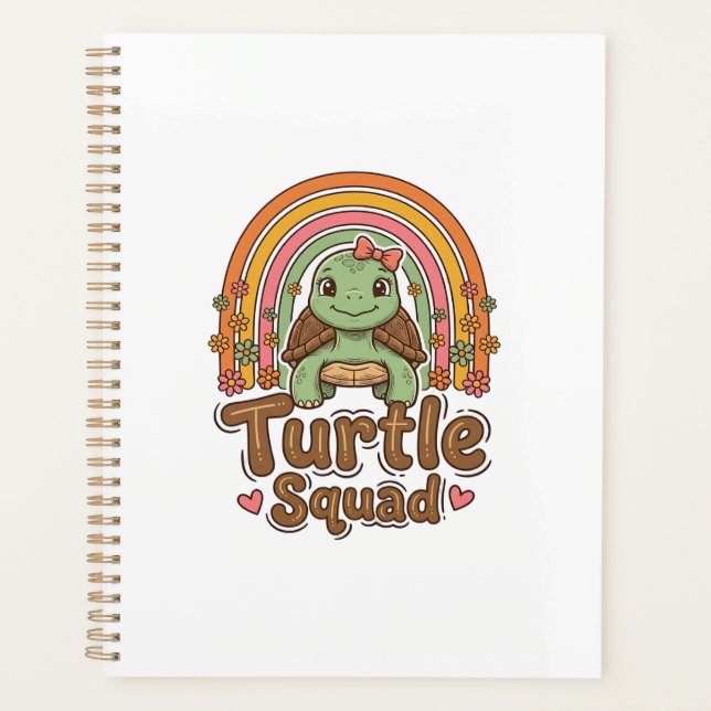 Cute Turtle Squad Rainbow Floral Vector Design_1 Planner (Front)