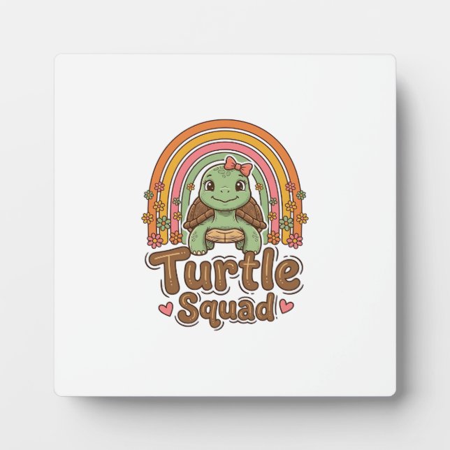 Cute Turtle Squad Rainbow Floral Vector Design_1 Plaque (Front)