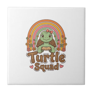 Cute Turtle Squad Rainbow Floral Vector Design_1 Tile
