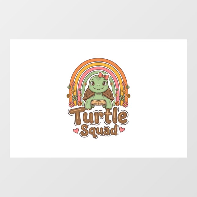 Cute Turtle Squad Rainbow Floral Vector Design_1 Window Cling (Sheet)