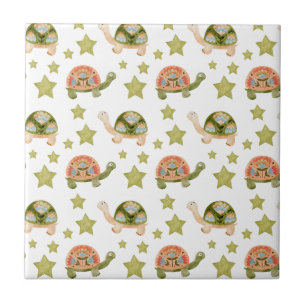 Cute Turtle Stars Pattern Ceramic Tile