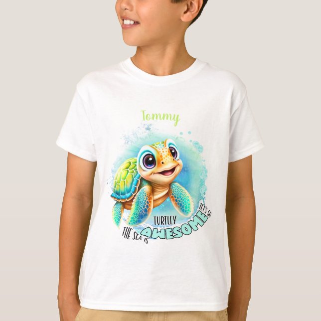 Cute Turtle Summer Name Boy T-Shirt (Front)
