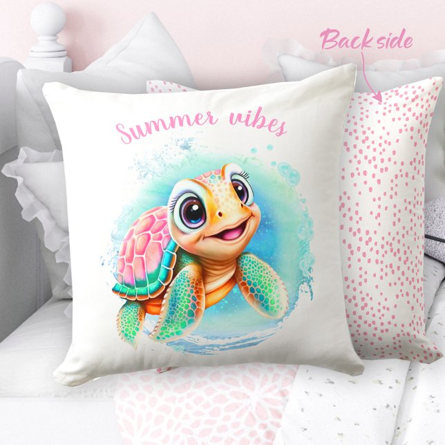 Cute Turtle Summer Personalized  Throw Pillow (Cute Turtle Summer Personalized Throw Pillow)