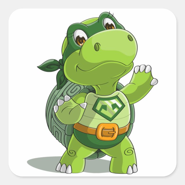 Cute turtle super hero square sticker (Front)