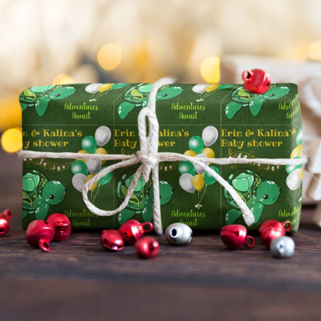 Cute Turtle Tricolor Baby Shower Personalized Wrapping Paper (Creator Uploaded)