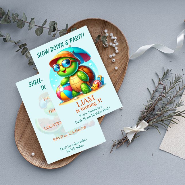 Cute Turtle Tropical Beach Birthday Invitation  (Creator Uploaded)