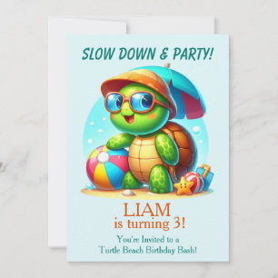 Cute Turtle Tropical Beach Birthday Invitation 