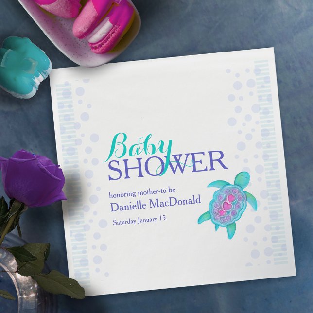 Cute turtle watercolor custom baby shower napkins (Creator Uploaded)