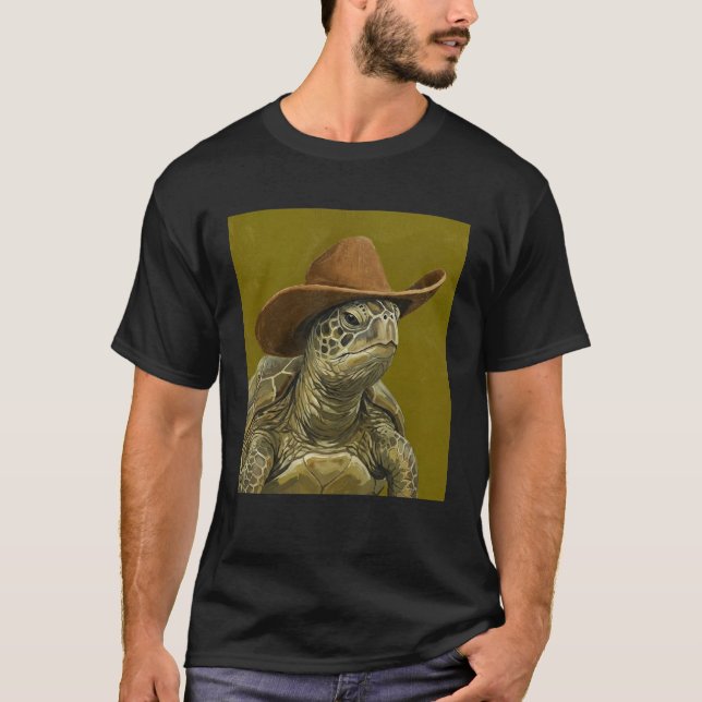 Cute Turtle Wearing a Cowboy Hat T-Shirt (Front)