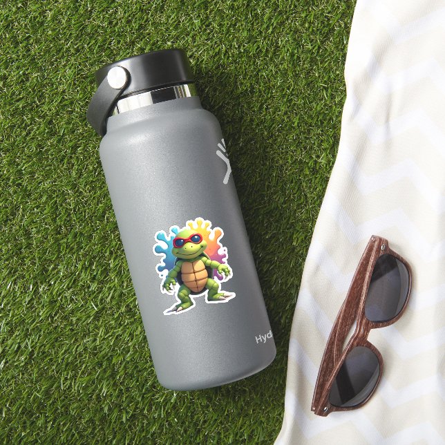 Cute Turtle Wearing Sunglasses Paint Splash Sea An (HydroFlask Insitu)