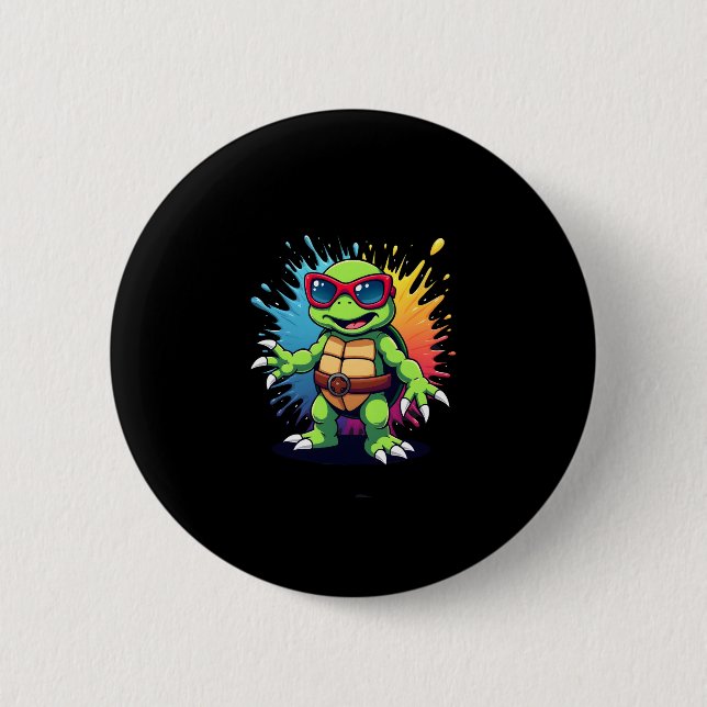 Cute Turtle Wearing Sunglasses Paint Splash Sea An 2 Inch Round Button (Front)