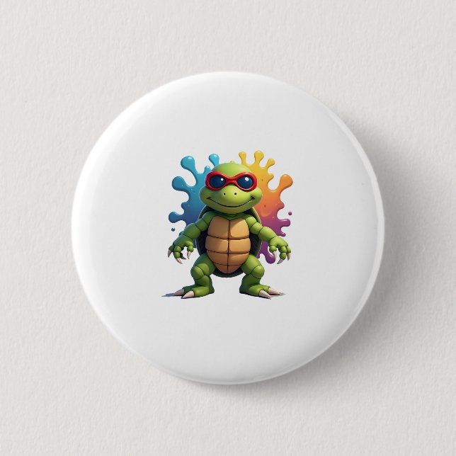 Cute Turtle Wearing Sunglasses Paint Splash Sea An 2 Inch Round Button (Front)