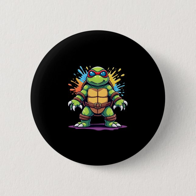 Cute Turtle Wearing Sunglasses Paint Splash Sea An 2 Inch Round Button (Front)