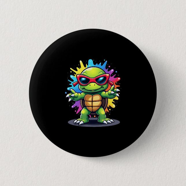 Cute Turtle Wearing Sunglasses Paint Splash Sea An 2 Inch Round Button (Front)