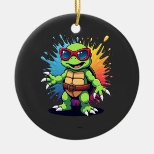 Cute Turtle Wearing Sunglasses Paint Splash Sea An Ceramic Ornament