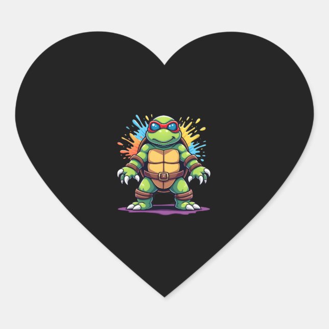 Cute Turtle Wearing Sunglasses Paint Splash Sea An Heart Sticker (Front)