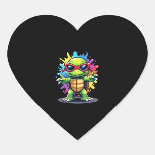 Cute Turtle Wearing Sunglasses Paint Splash Sea An Heart Sticker