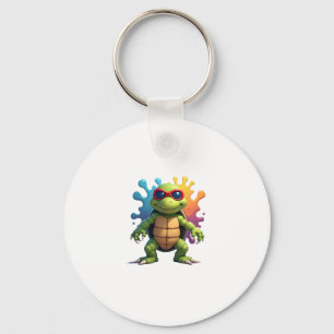Cute Turtle Wearing Sunglasses Paint Splash Sea An Keychain