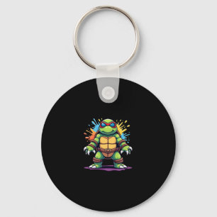 Cute Turtle Wearing Sunglasses Paint Splash Sea An Keychain