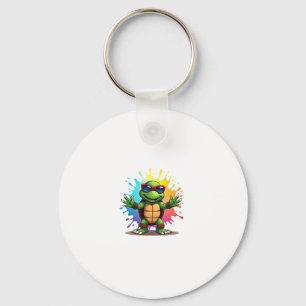 Cute Turtle Wearing Sunglasses Paint Splash Sea An Keychain