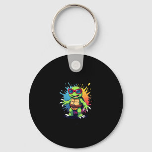 Cute Turtle Wearing Sunglasses Paint Splash Sea An Keychain