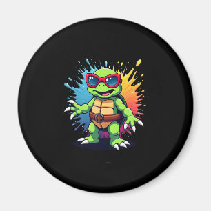 Cute Turtle Wearing Sunglasses Paint Splash Sea An Magnet