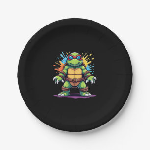 Cute Turtle Wearing Sunglasses Paint Splash Sea An Paper Plate