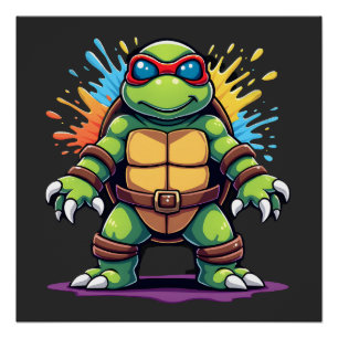 Cute Turtle Wearing Sunglasses Paint Splash Sea An Poster