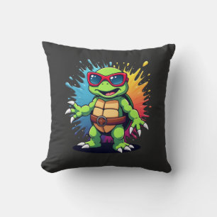 Cute Turtle Wearing Sunglasses Paint Splash Sea An Throw Pillow