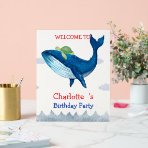 Cute turtle Whale racing ocean Birthday party Acrylic Sign