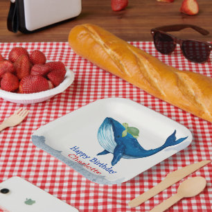 Cute turtle Whale racing  ocean Birthday party Paper Plate