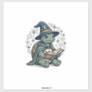Cute Turtle Wizard Reading Spellbook Vector Design