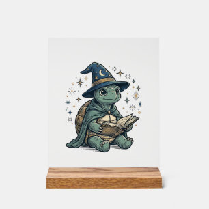 Cute Turtle Wizard Reading Spellbook Vector Design Acrylic Sign