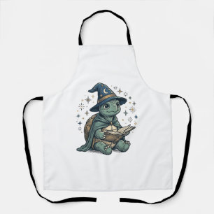 Cute Turtle Wizard Reading Spellbook Vector Design Apron