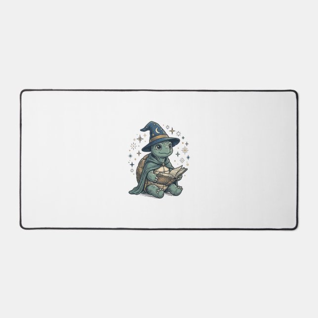 Cute Turtle Wizard Reading Spellbook Vector Design Desk Mat (Front)