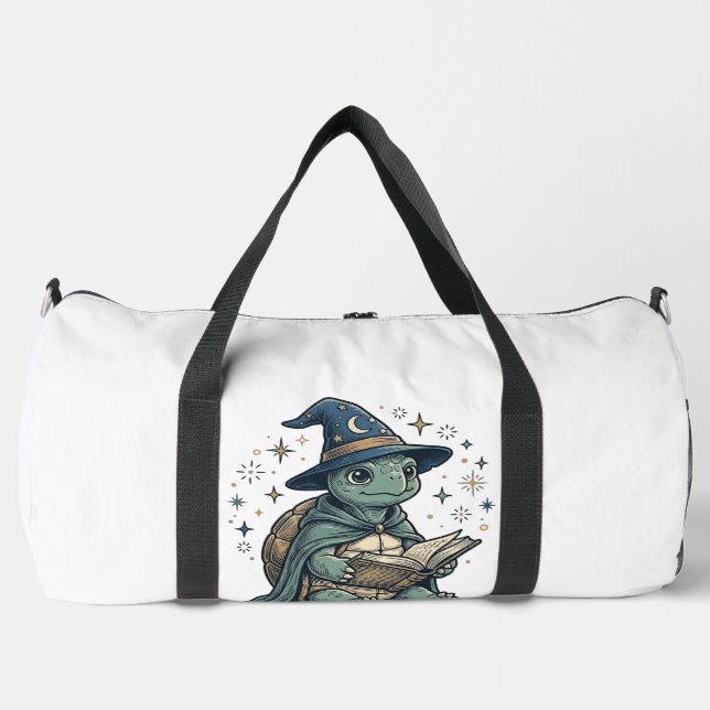 Cute Turtle Wizard Reading Spellbook Vector Design Duffle Bag (Front)
