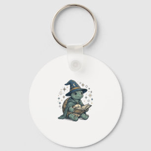 Cute Turtle Wizard Reading Spellbook Vector Design Keychain